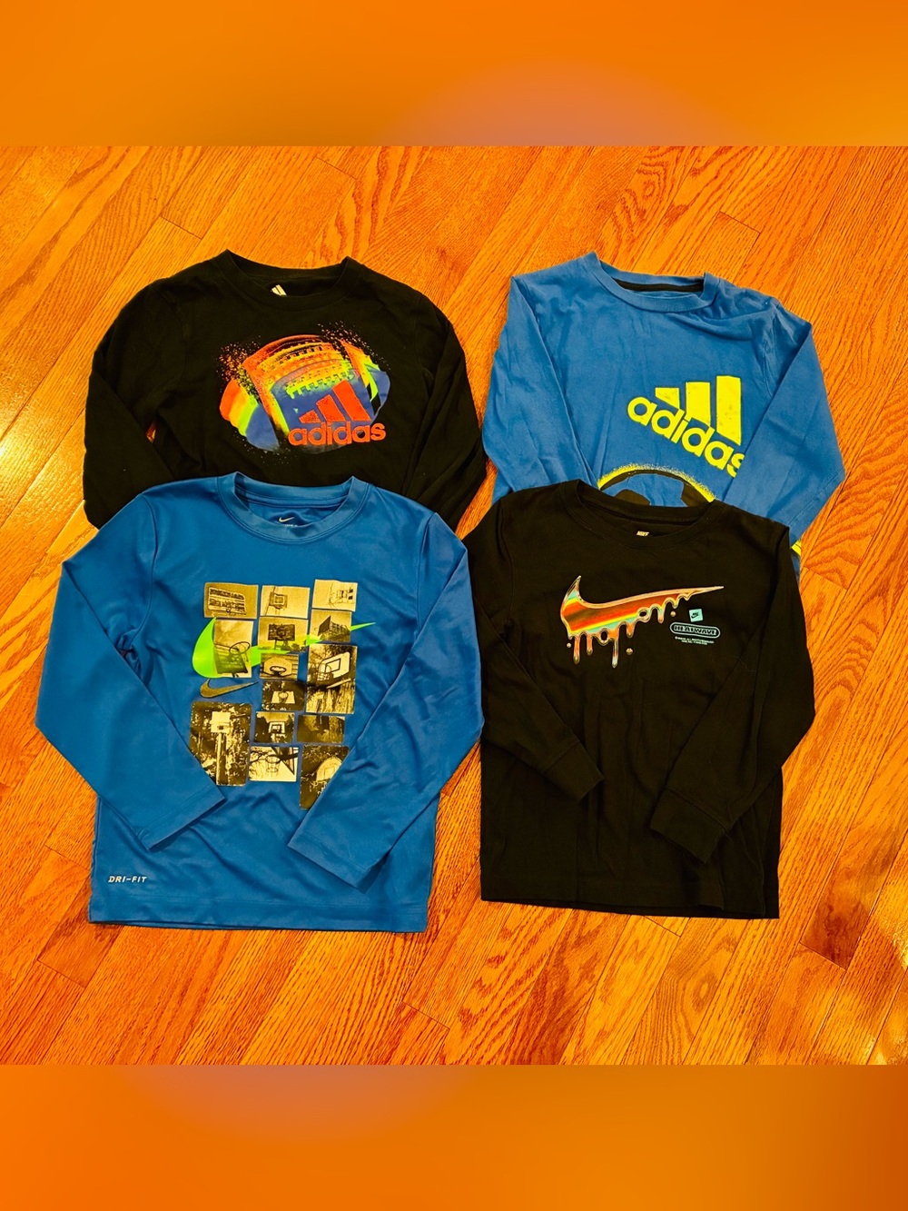 Nike and Adidas Boys Long-Sleeve Tee Bundle Size 6 and 7